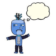 cartoon waving robot with thought bubble