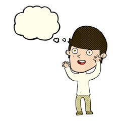 cartoon happy man with thought bubble