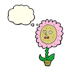 cartoon flower with face with thought bubble