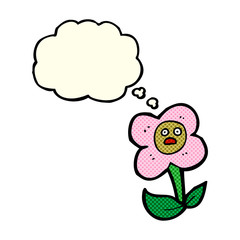 cartoon flower with face with thought bubble