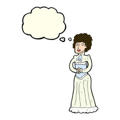 cartoon shocked victorian woman with thought bubble
