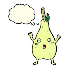 cartoon frightened pear with thought bubble