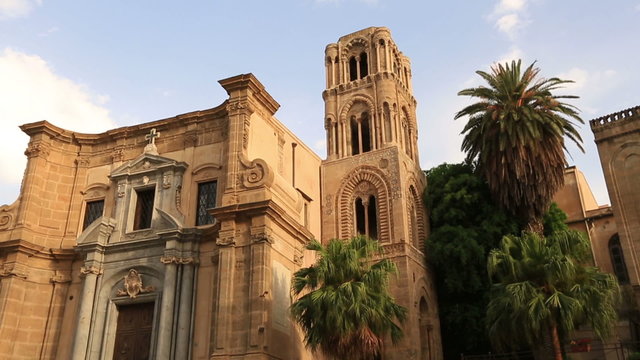 Tilt Shot Piazza Bellini With Santa Maria Dell Ammiraglio And S.Cataldo Church At Palermo Sicily Italy