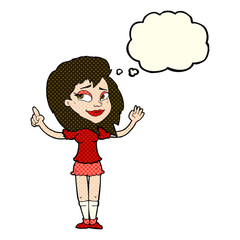 cartoon woman with idea with thought bubble