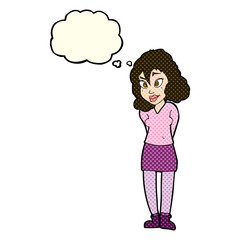 cartoon confused woman with thought bubble