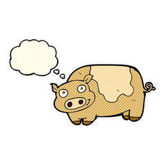 cartoon pig with thought bubble
