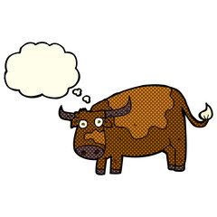 cartoon cow with thought bubble