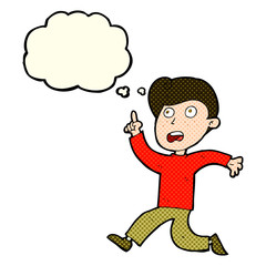 cartoon boy panicking with thought bubble