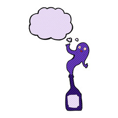 cartoon ghost in bottle with thought bubble