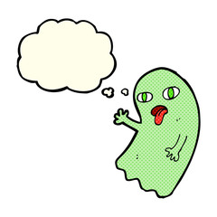 funny cartoon ghost with thought bubble