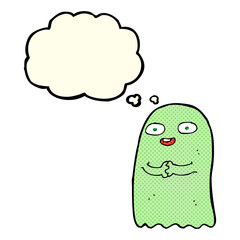 funny cartoon ghost with thought bubble