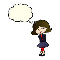 cartoon happy girl with thought bubble