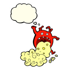 cartoon gross monster being sick with thought bubble