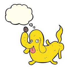 cartoon dog sticking out tongue with thought bubble