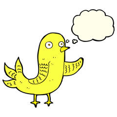 cartoon waving bird  with thought bubble