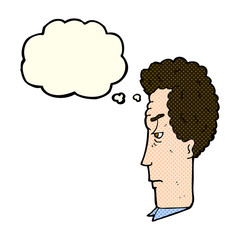 cartoon annoyed man with thought bubble