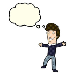 cartoon happy man with thought bubble