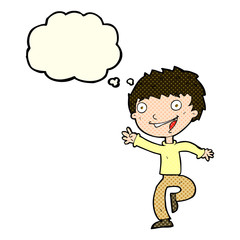cartoon excited boy with thought bubble