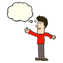 cartoon man reaching with thought bubble