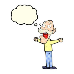 cartoon stressed old man with thought bubble