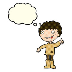 cartoon excited boy with thought bubble