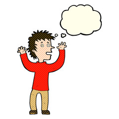 cartoon excited boy with thought bubble