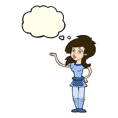 cartoon pretty waitress with thought bubble