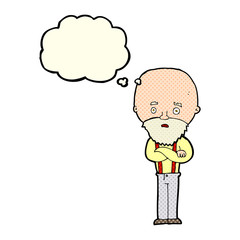 cartoon worried old man with thought bubble