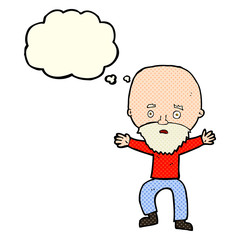 cartoon panicking old man with thought bubble