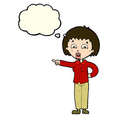 cartoon pointing woman with thought bubble