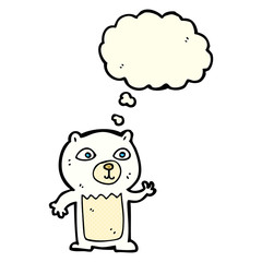 cartoon waving polar bear cub with thought bubble