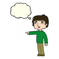 cartoon boy pointing with thought bubble
