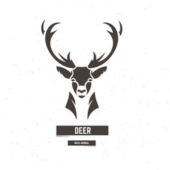 Stylized deer head. Artistic design element for logotype, label, badge, t-shirts and other design. Vector illustration.