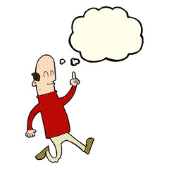 cartoon bald man with idea with thought bubble