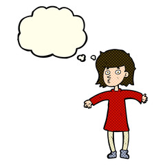 cartoon nervous woman with thought bubble