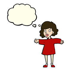 cartoon nervous woman with thought bubble