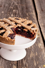plum cake on a wooden table