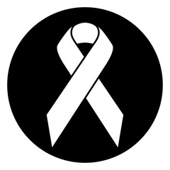 Awareness Ribbon, Schleife / Aids, Krebs, Brustkrebs / Runder Button, Icon, Schwarz-Weiß, Vektor, Freigestellt