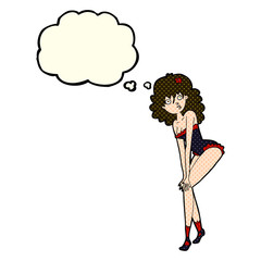 cartoon woman in lingerie with thought bubble