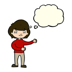 cartoon happy person with thought bubble