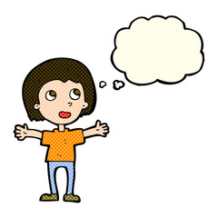 cartoon happy person with thought bubble