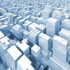 Abstract digital cityscape with tall skyscrapers 3d