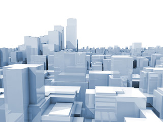 Abstract digital white cityscape 3d illustration