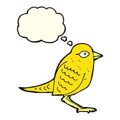 cartoon garden bird with thought bubble
