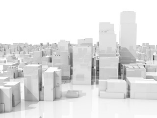 Abstract white 3d cityscape skyline on white