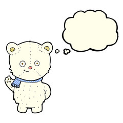cute cartoon polar bear waving with thought bubble