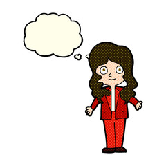 cartoon friendly business woman with thought bubble