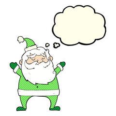 jolly santa cartoon with thought bubble