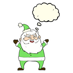 jolly santa cartoon with thought bubble