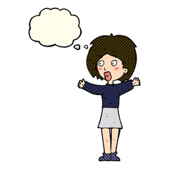 cartoon worried woman with thought bubble